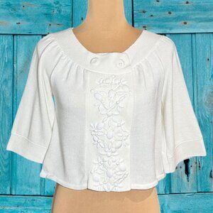 NWT Anthropologie Tabitha Beaded Cardigan Sz.M White Cropped Summer Cottage